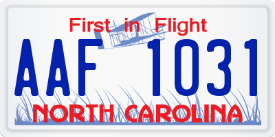 NC license plate AAF1031