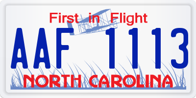 NC license plate AAF1113