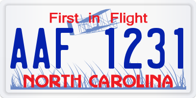 NC license plate AAF1231