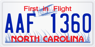 NC license plate AAF1360
