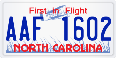 NC license plate AAF1602