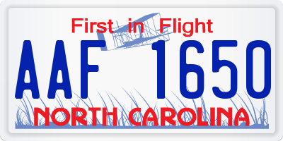 NC license plate AAF1650