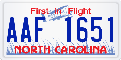 NC license plate AAF1651
