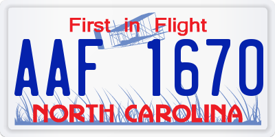 NC license plate AAF1670