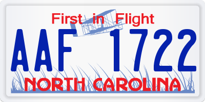 NC license plate AAF1722