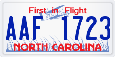 NC license plate AAF1723
