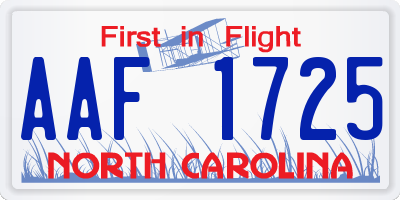 NC license plate AAF1725