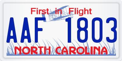 NC license plate AAF1803
