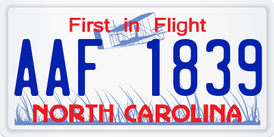 NC license plate AAF1839