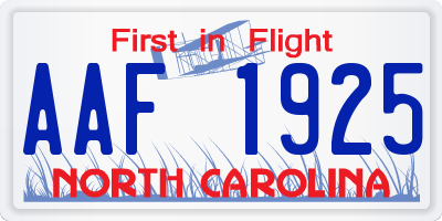 NC license plate AAF1925