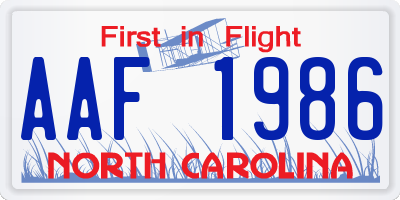 NC license plate AAF1986