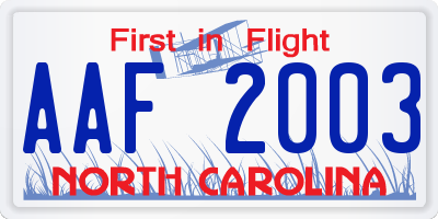NC license plate AAF2003