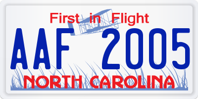 NC license plate AAF2005