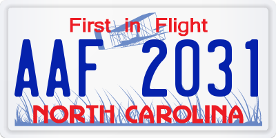 NC license plate AAF2031