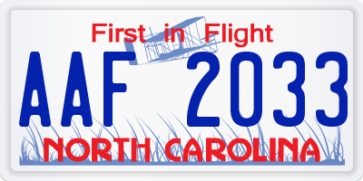 NC license plate AAF2033