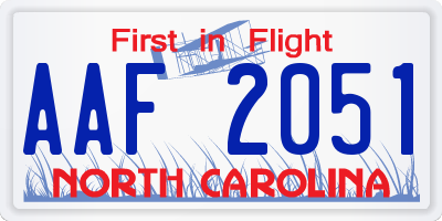 NC license plate AAF2051