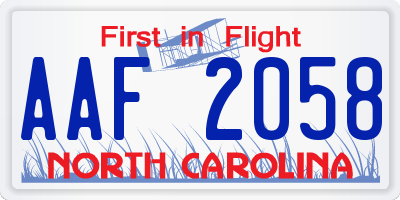 NC license plate AAF2058