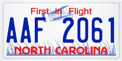 NC license plate AAF2061