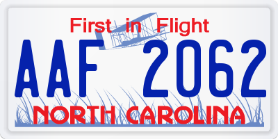 NC license plate AAF2062