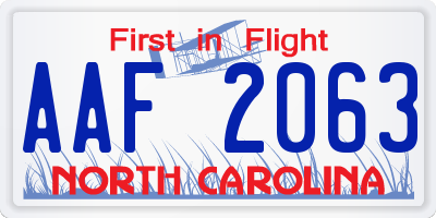 NC license plate AAF2063
