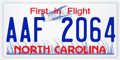 NC license plate AAF2064