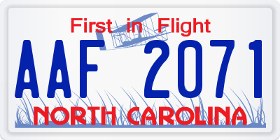 NC license plate AAF2071