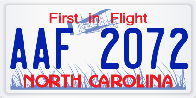 NC license plate AAF2072