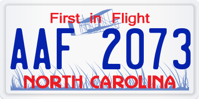 NC license plate AAF2073