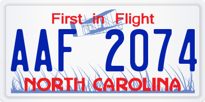 NC license plate AAF2074