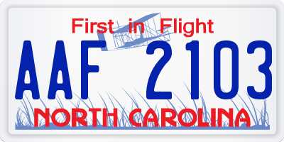 NC license plate AAF2103