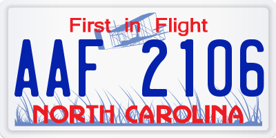 NC license plate AAF2106