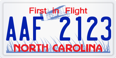 NC license plate AAF2123
