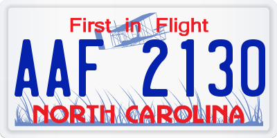 NC license plate AAF2130