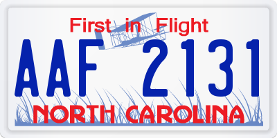 NC license plate AAF2131