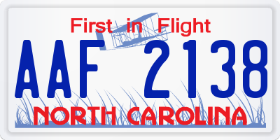 NC license plate AAF2138