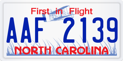 NC license plate AAF2139
