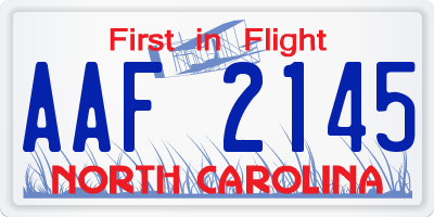 NC license plate AAF2145