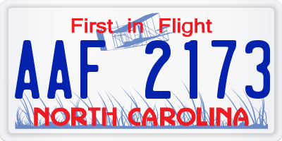 NC license plate AAF2173