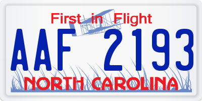 NC license plate AAF2193