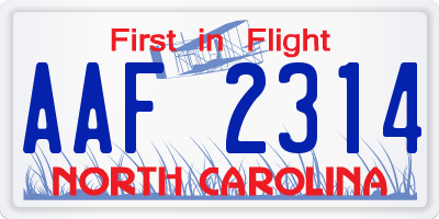 NC license plate AAF2314