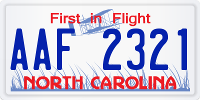 NC license plate AAF2321