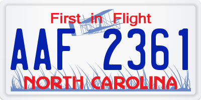 NC license plate AAF2361