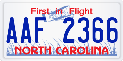 NC license plate AAF2366