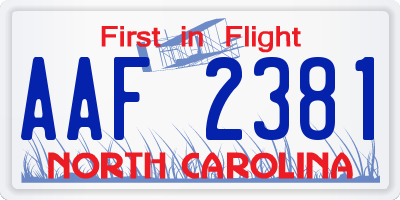 NC license plate AAF2381