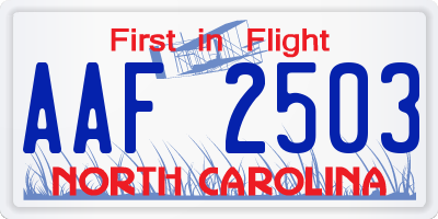 NC license plate AAF2503