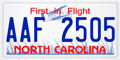 NC license plate AAF2505
