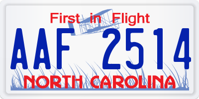 NC license plate AAF2514