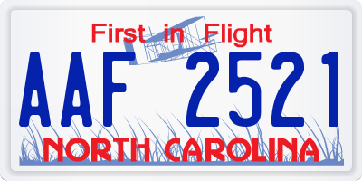 NC license plate AAF2521