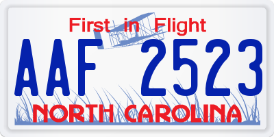 NC license plate AAF2523