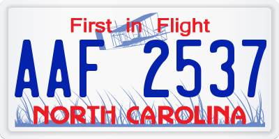 NC license plate AAF2537